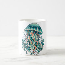 Teal Jellyfish with Flowing Ocean Tentacles