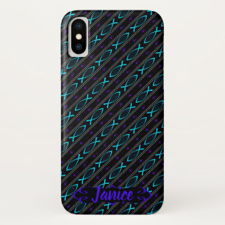 teal Jesus fish pattern iPhone X Case