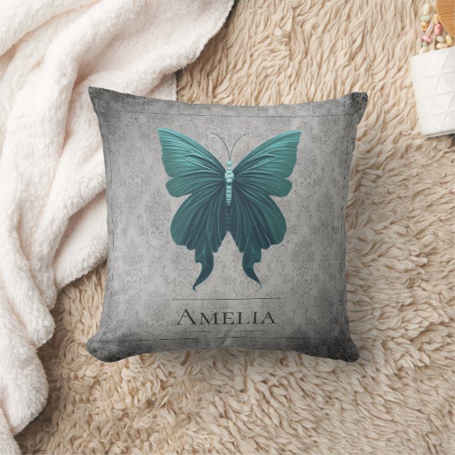 Teal Jewelled Butterfly Cushion (Blanket)