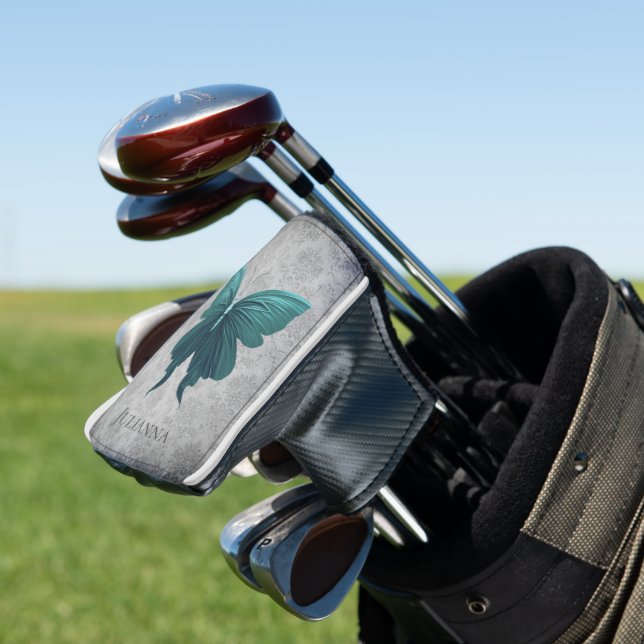 Teal Jewelled Butterfly Golf Head Cover (In Situ)