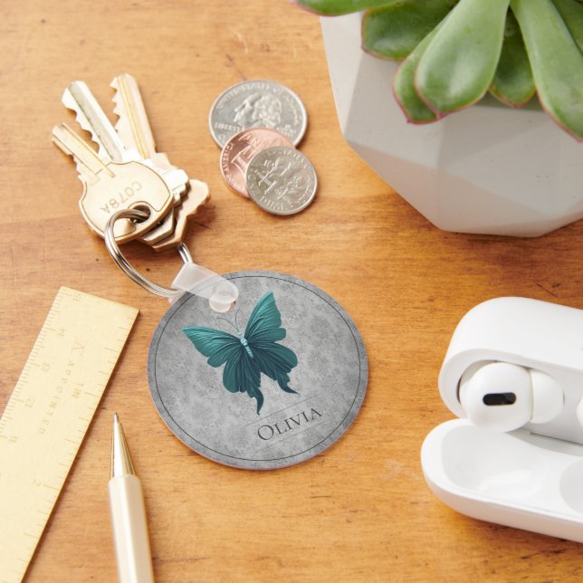 Teal Jewelled Butterfly Key Ring (Desk)