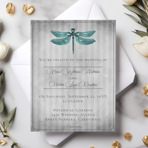 Teal Jewelled Dragonfly Wedding Invitation