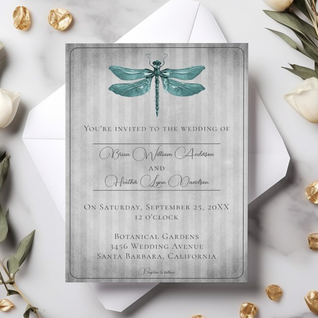 Teal Jewelled Dragonfly Wedding Invitation (Teal Jeweled Dragonfly Wedding Invitation)