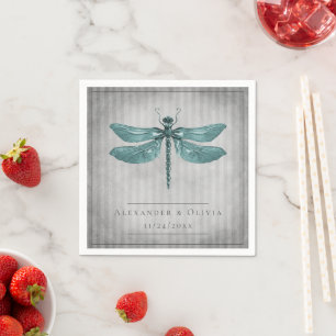 Teal Jewelled Dragonfly Wedding Napkin