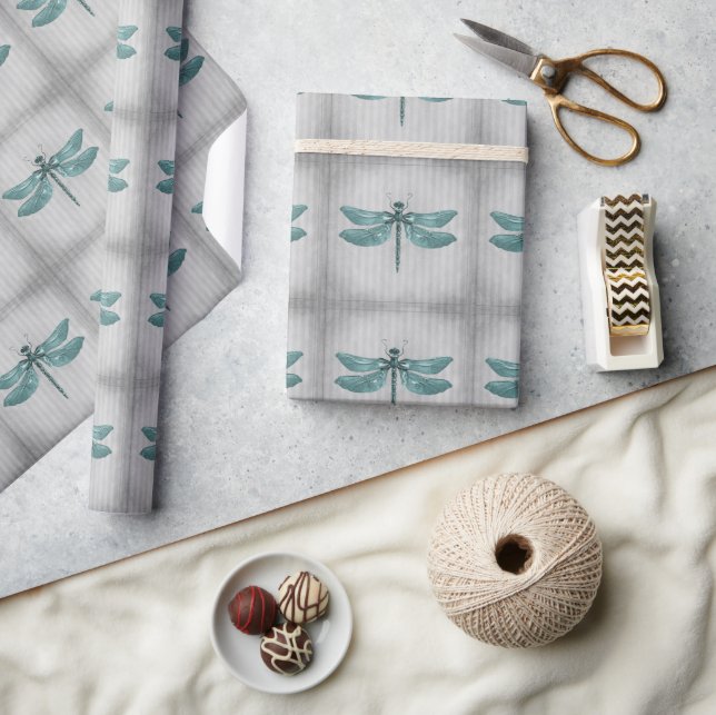 Teal Jewelled Dragonfly Wrapping Paper (Crafts)