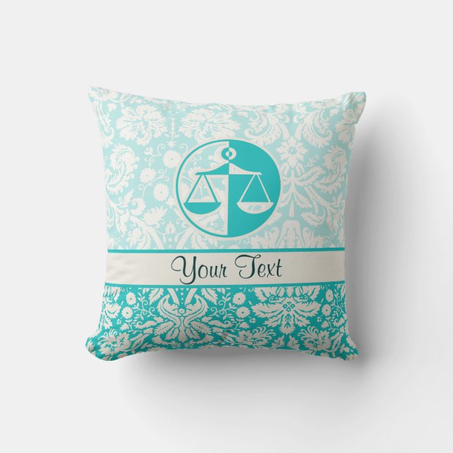 Teal Justice Scales Cushion (Front)