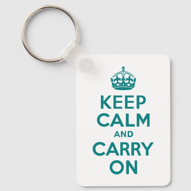 Teal Keep Calm and Carry On Key Ring (Front)