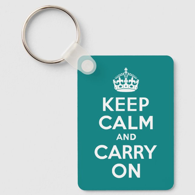 Teal Keep Calm and Carry On Key Ring (Front)