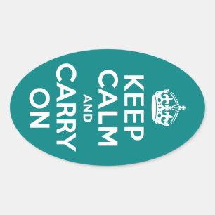 Teal Keep Calm and Carry On Oval Sticker