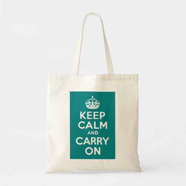 Teal Keep Calm and Carry On Tote Bag (Front)