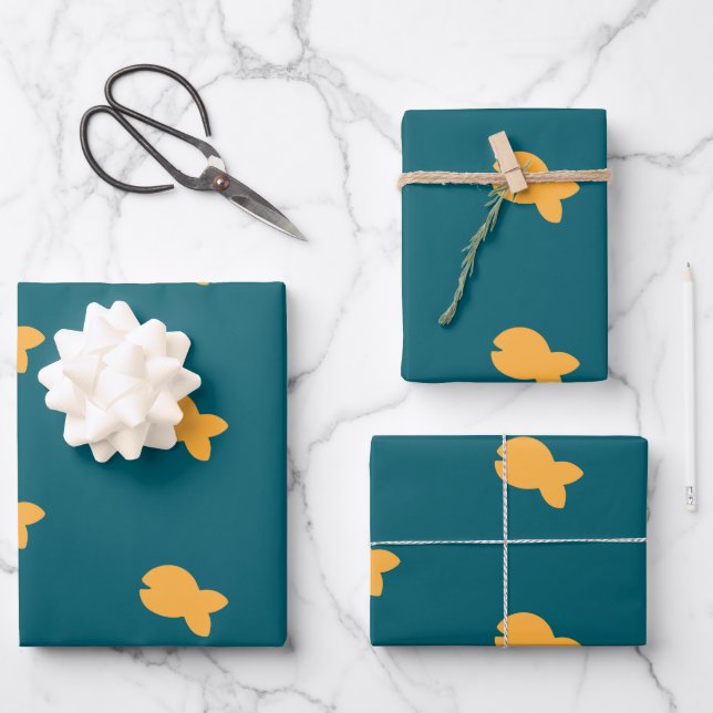 Teal Kids  Fish Wrapping Paper Sheet (Front)
