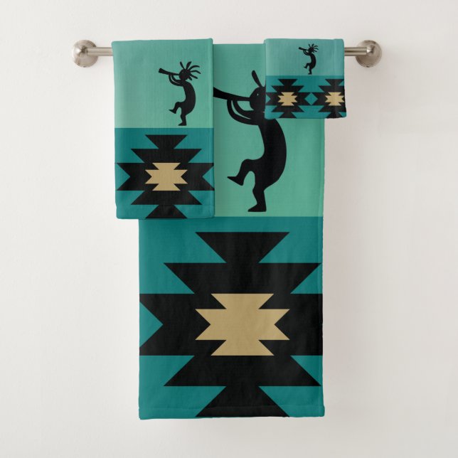 Teal Kokopelli Bath Towel Set (Insitu)