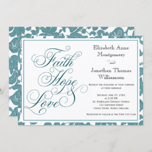 Teal Lace Faith Hope & Love Wedding Invitation