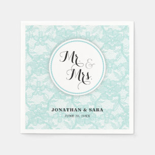 Teal Lace Mr. & Mrs. Personalised Wedding Napkin