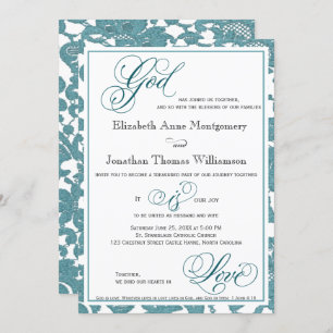 Teal Lace Religious Wedding Invitation