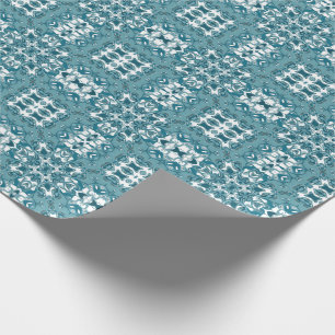 Teal Lacy Circular Kaleidoscope Pattern Wrapping Paper