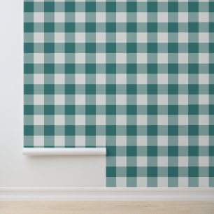 Teal Large Chequered Gingham Wallpaper