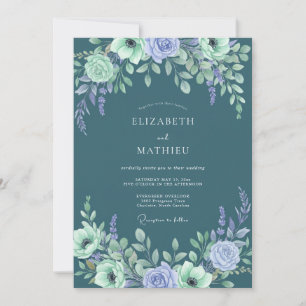 Teal Lavender Floral Arch Wedding Invitation