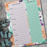 Teal Lavender Floral Meal Planner & Grocery List Notepad<br><div class="desc">Teal, Apricot and Lavender Floral Meal Planner and Grocery List Notepad to organise your week. This notepad has a weekly planner on every page, with lined sections for each day of the week and a large ruled box for your shopping list. The design has a watercolor floral background in shades...</div>