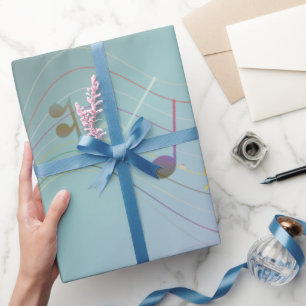 Teal & Lavender Gradient Music Notes Wrapping Paper