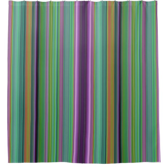 Teal Lavender Orange Purple Stripes Shower Curtain (Front)