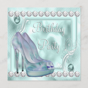 Teal Lavender Purple High Heel Shoe Birthday Party Invitation