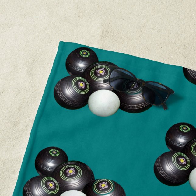 Teal Lawn Bowls, Beach Towel (In Situ)