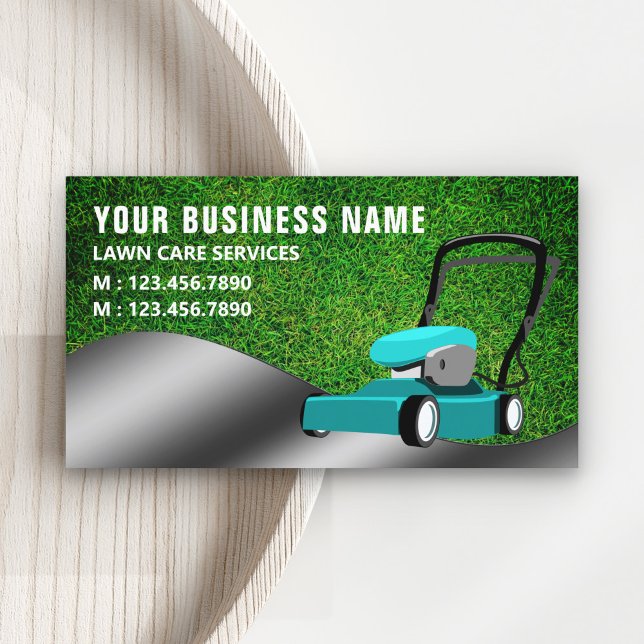 Teal Lawn Mower Gardening Service Grass Cutting Business Card (Creator Uploaded)