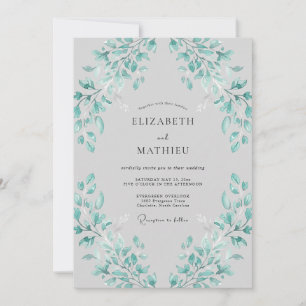 Teal Leaf Flourish Wedding Invitation