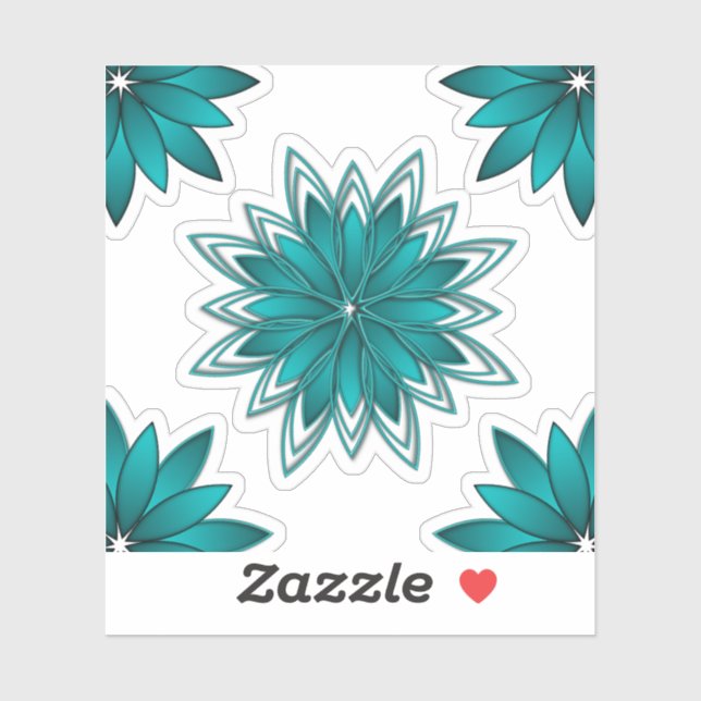 Teal Leaf Mandala Design on Dark Cyan (Sheet)
