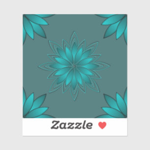 Teal Leaf Mandala Design on Dark Cyan