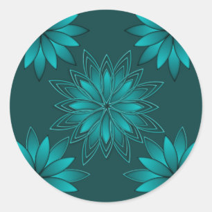 Teal Leaf Mandala Design on Dark Cyan Classic Round Sticker