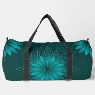 Teal Leaf Mandala Design on Dark Cyan Duffle Bag
