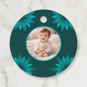 Teal Leaf Mandala Design on Dark Cyan Favour Tags