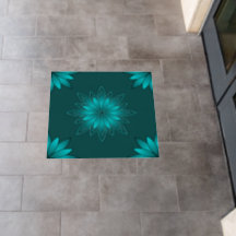 Teal Leaf Mandala Design on Dark Cyan
