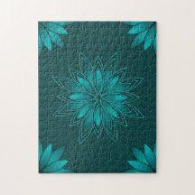 Teal Leaf Mandala Design on Dark Cyan
