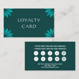 Teal Leaf Mandala Design on Dark Cyan Loyalty Card