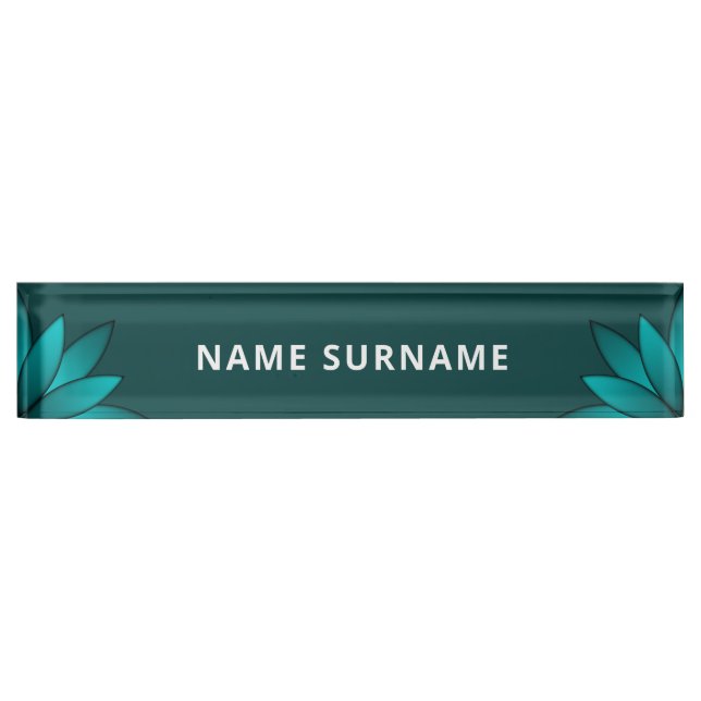 Teal Leaf Mandala Design on Dark Cyan Nameplate (Front)