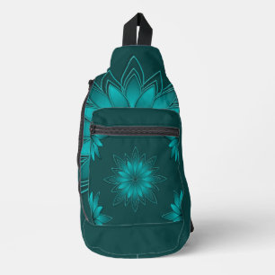 Teal Leaf Mandala Design on Dark Cyan Sling Bag