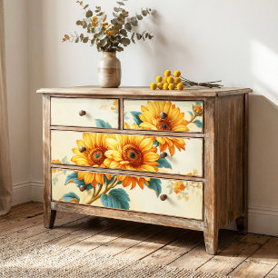 Teal Leaf Vintage Sunflower Botanical Decoupage Tissue Paper