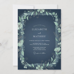Teal Leafy Garland Wedding Invitation