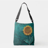 Teal Leather Tooled Yellow Sunflower