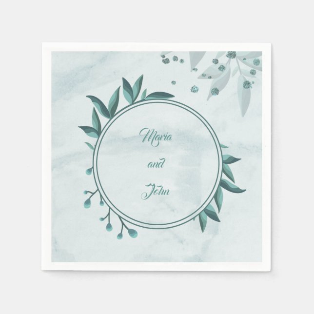 teal leaves floral blue napkin (Front)