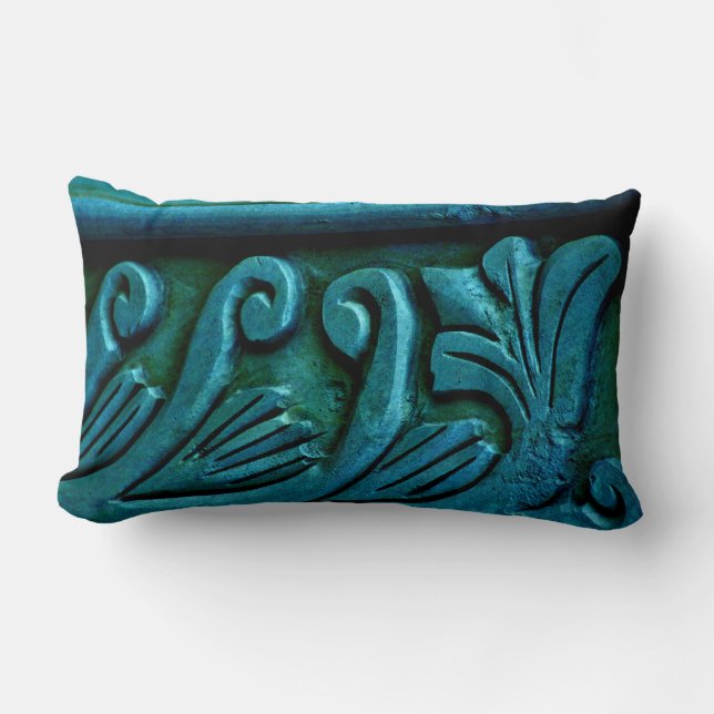 Teal Leaves Lumbar Cushion (Front)