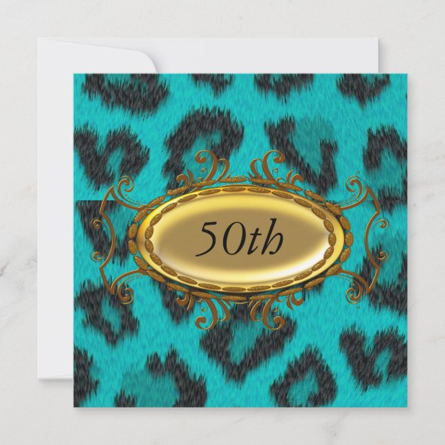 Teal Leopard 50th Birthday Invitation (Front)