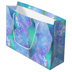 Teal Leopard Agate Glam Abstract Stone Pattern Large Gift Bag
