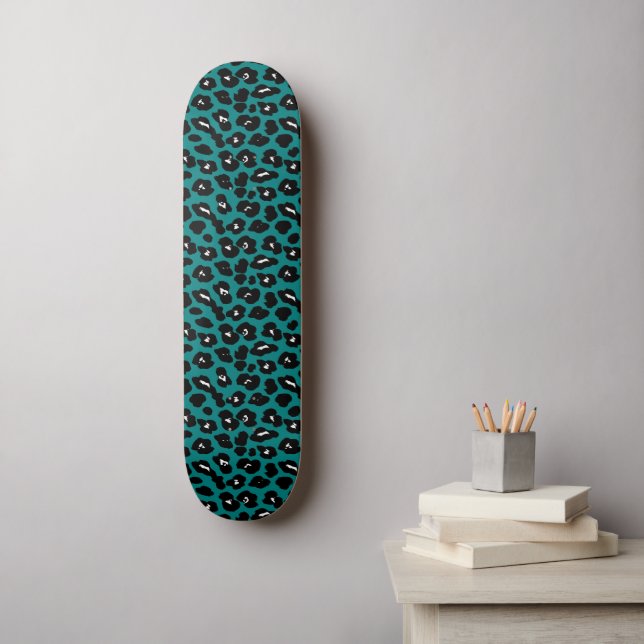 Teal Leopard Cheetah Print Cool Wall Art Skateboard (Wall Art)