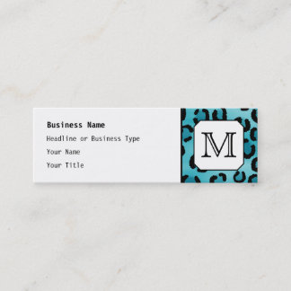 Teal Leopard Print, Custom Monogram. Mini Business Card