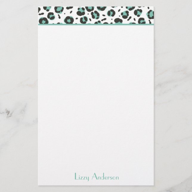 Teal Leopard Print Personalised Stationery (Front)
