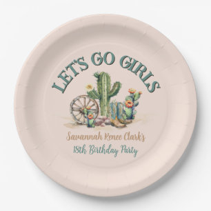 Teal Lets Go Girls Blush Pink Theme Birthday Party Paper Plate